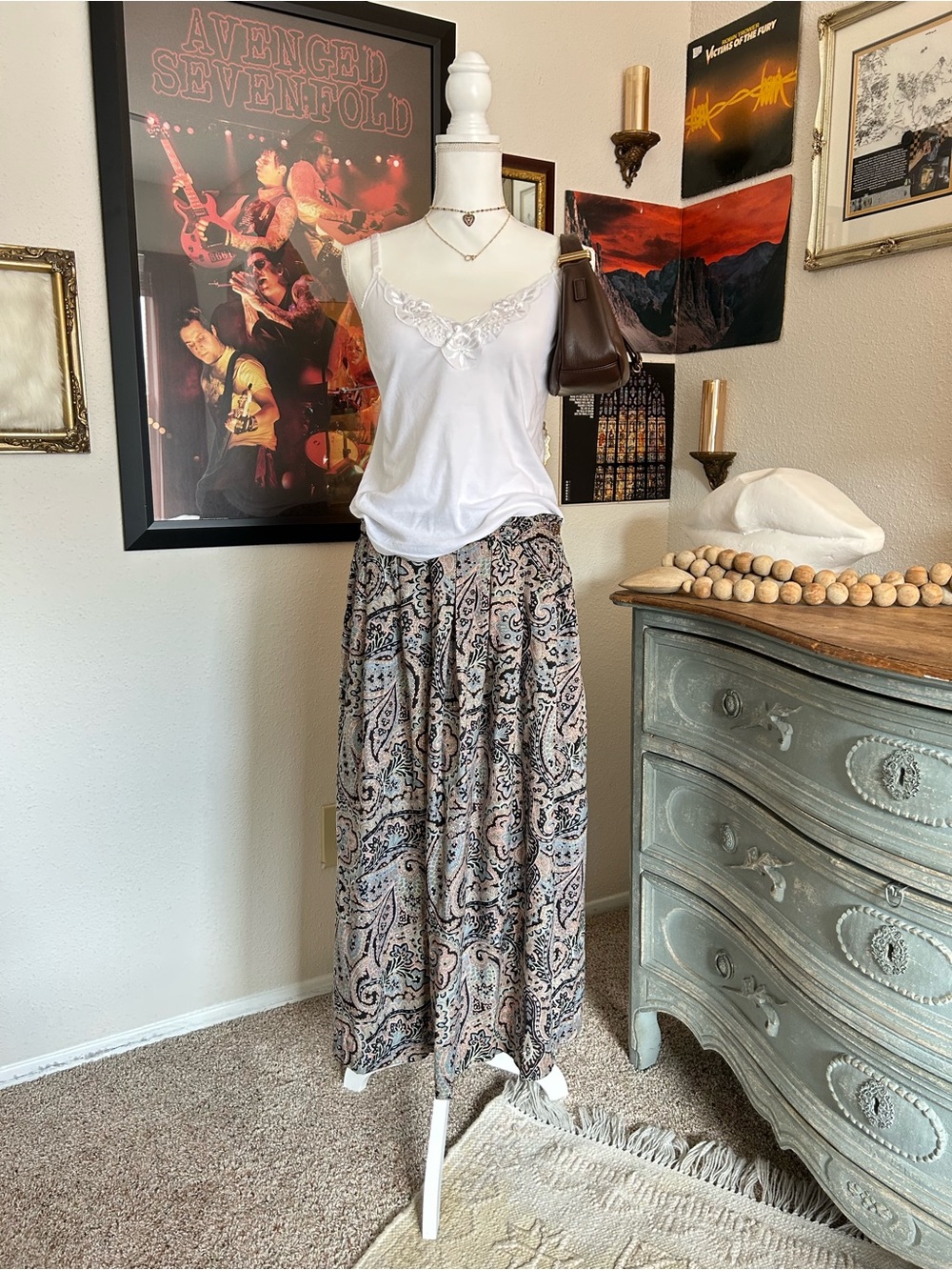 Vintage 90s Boho Maxi Skirt Paisley Size 20W Cottagecore Fairy Pockets Pleated